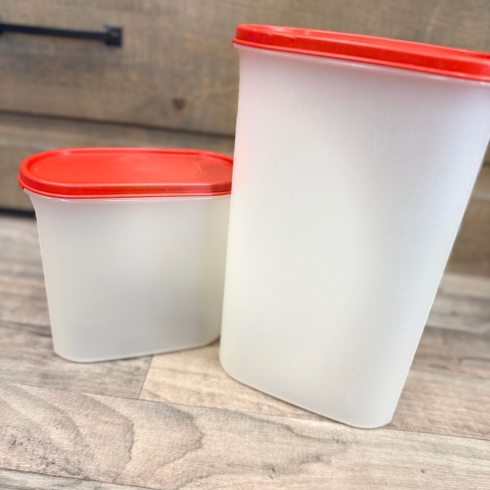 Plastic Food Storage Containers with Red Lids - Set of‎ 2